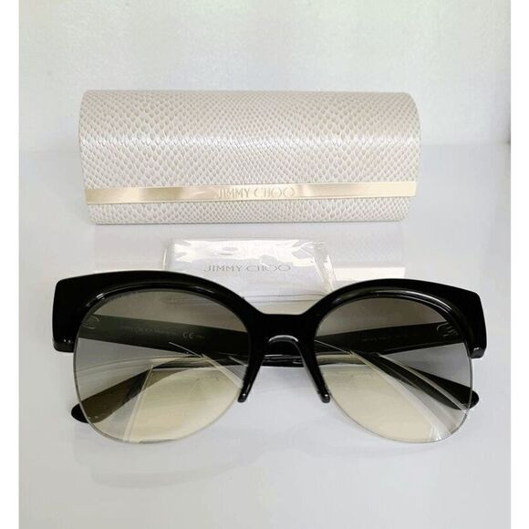 JIMMY CHOO Women\'s Oval 56mm Priya/S Black Glitter Sunglasses NEW WITH CASE $425 main image 4